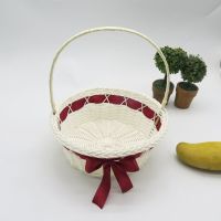 花童花篮婚礼装饰品伴手礼篮子婚庆用品家用摆件篮子舞蹈糖果篮子 酒红色丝带(口直径18全高21cm) 单个