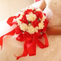 结婚新娘婚礼手捧花温润韩式婚庆用品仿真材料珍珠水钻玫瑰花 PE小号香槟色z