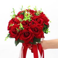 新娘手捧花束结婚花球婚纱照拍摄道具伴娘婚礼韩式仿真玫瑰手捧花 酒红玫瑰12朵