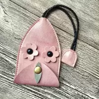 钥匙包女创意抽拉式汽车钥匙包可爱小鸟钥匙套小巧抽绳钥匙收纳包 粉色