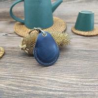 手工头层牛皮水滴卡卡套防爆保护套门禁卡卡套真皮钥匙扣 油摔圆门禁蓝色