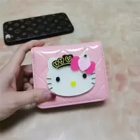 2020短款HelloKitty立体卡通可爱学生儿童化妆镜子长款镜子钱包女 粉色-短款