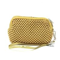 新款糖果色手拎迷你小巧硬币包零钱包逛街小手包带拉链钥匙包 金色