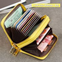 双拉链大容量多卡位风琴卡包女式卡夹男士信用卡套小零钱包卡片包 (风琴卡包+零钱包版)黄色