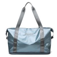 旅行包女手提包行李袋女登机包女健身包韩版轻便扩展短途出行李包 浅蓝色(可扩展+干湿分离)