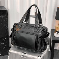 男士旅行包手提包单肩包斜跨出行大容量短途旅行行李包登记包韩版 黑色