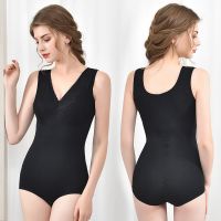 冬季加绒加厚塑身衣连体衣紧身保暖收腹瘦身女紧身加绒带胸垫内衣 黑色 XL (90~120斤)