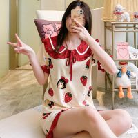 睡衣女夏吊带三件套带胸垫加肥大码胖MM200斤性感可爱家居服薄款 749公主套头 M码(80-100斤)