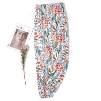 沙滩裤女宽松睡裤单条防蚊裤女成人夏绵绸家居裤夏灯笼裤人造棉 嫩绿 M建议85-110斤左右