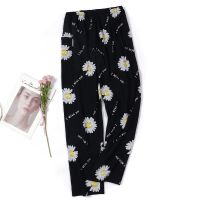 睡衣裤女睡裤女宽松薄款单条绵绸可外穿家居裤直筒人造棉裤子长裤 落花 XL 建议150斤以内