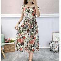 棉绸睡衣女中年妈妈大码人造棉睡裙时尚休闲可出门外出棉质家居服 4号花 M