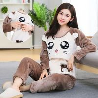 法兰绒月子服秋冬季孕妇睡衣加厚大码外出珊瑚绒产后哺乳喂奶套装 M 春秋款音乐熊