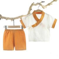 婴儿纱布睡衣男女童两件套短袖哈衣服夏款睡衣薄款外出哈衣新款 姜黄色 66