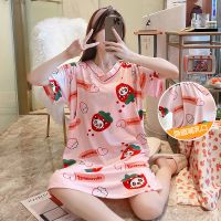 哺乳睡裙夏短袖孕妇睡衣夏季薄款产后月子服哺乳连衣裙喂奶裙外出 Z4202-5草莓[送梳子+口水巾] M[建议80-105