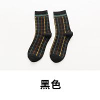 复古格子中筒袜女韩版学院风时髦千鸟格棉袜女ins潮长袜子女靴袜 黑色 1双装