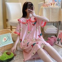 新款睡衣女夏睡裙女睡衣短袖韩版可爱卡通加大码公主风孕妇家居服 868#1豆沙熊 M 90-110斤