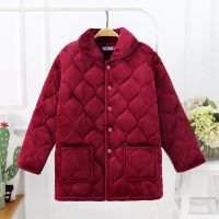 冬加厚女睡衣中老年人珊瑚绒单件裤子夹棉法兰绒大码奶奶保暖上衣 单件上衣加厚枣红 L码建议体重75--96斤