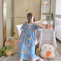 新款热卖睡衣女夏睡裙女睡衣短袖韩版可爱卡通加大码公主风家居服 501#蓝色小熊 M码(70-90斤)