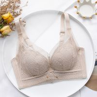 小胸加厚文胸无钢圈无痕上托高档胸罩超聚拢蕾丝性感内衣女防下垂 杏色 32/70A