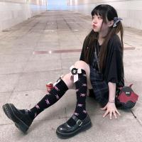 洛丽塔骷髅头暗黑百搭长筒袜子女蝴蝶结短袜原宿黑粉朋克JK小腿袜 粉色一双