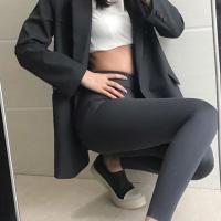 修身显瘦瑜伽芭比裤提臀2021新款高腰打底裤外穿秋冬加绒牛仔裤女 春秋薄款]...锦纶鲨鱼裤-灰色 S (80-95斤)