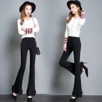 高腰微喇叭裤2021秋冬新款加绒加厚显瘦弹力修身黑色打底裤女长裤 黑色常规薄款 S 建议75-90斤