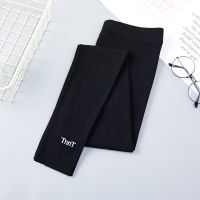 浪莎2021新款春秋打底裤女外穿薄款高腰九分刺绣弹力紧身显瘦小脚 TNNT刺绣黑色 M (适合80-100斤)