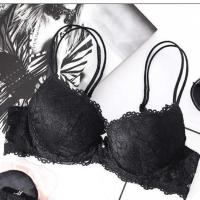 内衣内裤少女学生文胸套装美背加厚小胸聚拢蕾丝胸罩大学生高中生 美纱 黑色(中厚 单件) 34/75A