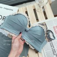 无痕内衣女小胸聚拢少女内裤一套装收副乳防下垂上托无钢圈文胸罩 蓝色 32/70AB