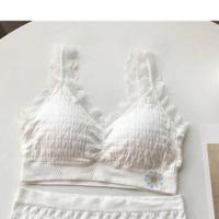 内衣女小雏菊维C套装清爽舒适时尚中腰内裤防走光美背蕾丝文胸 单件上衣*象牙白 均码