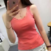 [1-2件装]新款韩版百搭蕾丝花边圆领吊带背心女修身打底衫 西瓜红 均码[80-135斤]