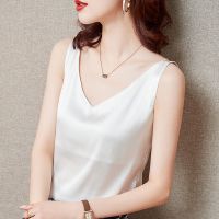 桑蚕丝吊带背心女内搭外穿西装白色缎面真丝性感上衣夏打底小吊带 D01米白色 双肩带 S 适合85-100斤
