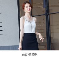 吊带背心女外穿白色西装内搭打底衫遮肚夏宽松上衣性感V领大码胖M 白色(吊带款) S 85-95斤