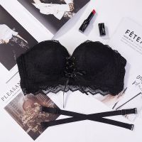 [送隐形肩带]无肩带内衣女聚拢防滑上托隐形文胸婚纱抹胸小胸 黑色 32A/70A