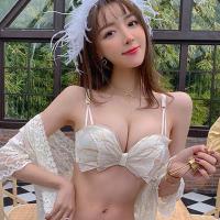 蕾丝内衣内裤女小胸聚拢无钢圈平胸专用性感调整型半杯文胸罩套装 香槟色[单件] 32/70AB