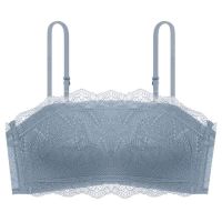 百梦妮无肩带内衣女小胸聚拢防滑抹胸防走光薄款无钢圈隐形文胸罩 蓝色 单件 70A/32A