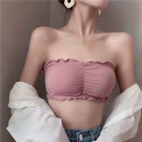 [学生高中]无肩带抹胸内衣女聚拢防走光裹胸美背文胸防滑薄款 粉色 均码 (适合70-125斤)