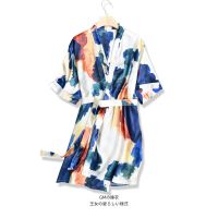 性感冰丝睡衣女夏季睡袍薄款仿真丝短袖春秋冬睡裙女士浴袍中长款 8390# 睡袍 S码[建议90-115斤]