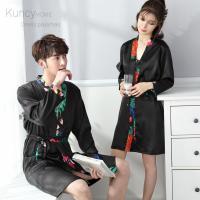 情侣睡衣女夏季套装性感仿真丝绸吊带睡裙睡袍男士冰丝春秋家居服 HP 雅黑色 男L[115-140斤]