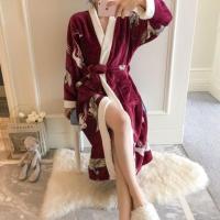 法兰绒睡衣女秋冬季可爱学生睡裙大码韩版睡袍加厚珊瑚绒长款浴袍 红色 3915#仙鹤 M 适合身高155-160