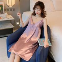 睡衣女春秋冰丝二件套长款睡袍性感绸睡裙吊带薄款夏季晨袍带胸垫 2023吊带-豆沙 M 80斤-110斤