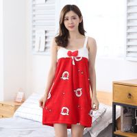 睡衣女冬加厚性感法兰绒睡袍可爱长袖珊瑚绒两件套睡裙浴袍家居服 [单睡裙] M 80-95斤