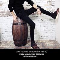 牛仔短裤男潮牌痞帅夏季薄款五分裤韩版潮流修身休闲中裤男士裤子 纯黑 27