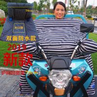 冬季款电动三轮车挡风被电瓶车摩托车加大加厚加绒款防寒防风防雨 [双面防水连体款]条纹女孩