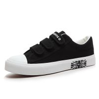 2021秋季韩版男帆布鞋粘扣情侣魔术贴板鞋大童男板鞋潮流帆布板鞋 黑色 35