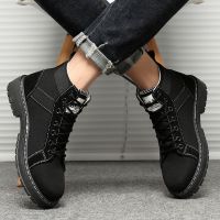 男鞋高帮马丁靴帆布鞋子男秋季透气韩版潮流学生短靴男工装增高鞋 BX97黑色 39