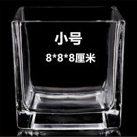 加厚水晶球玻璃 圆形透明四方玻璃花盆水养绿萝铜钱草盆栽多肉 8厘米方缸带赠品