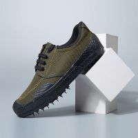 春秋低帮解放鞋橡胶防滑底防水布面耐磨透气作训劳动布胶鞋军鞋 低帮藏青-耐磨橡胶底 34码-220