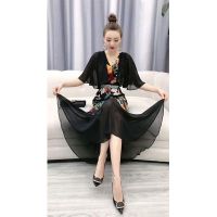 拼接印花高档连衣裙女2021夏季新款高端女装收腰显瘦气质炸街长裙 图片色 M [建议90-100斤]