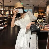 孕妇套装两件套2021夏季V领孕妇蕾丝白色连衣裙气质短袖仙女裙 白色 S
